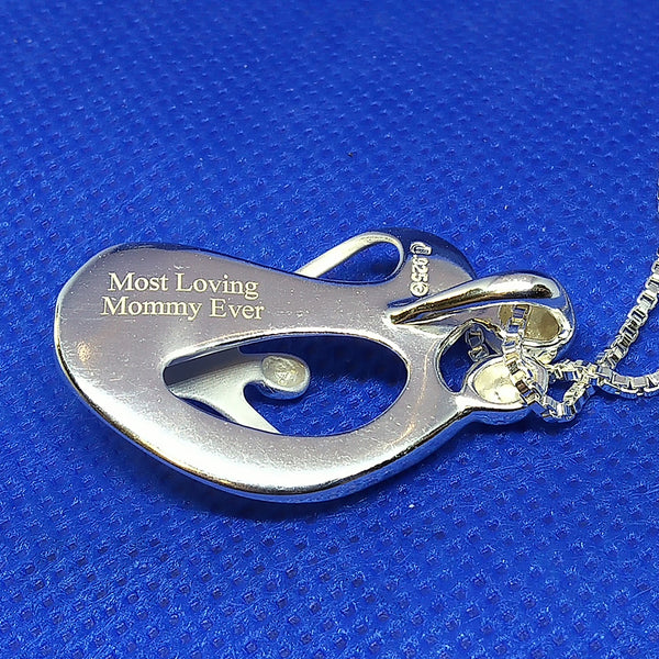 1 Parent 1 Child Loving Family Personalized Engraved Sterling Silver Pendant on 16-20" Chain