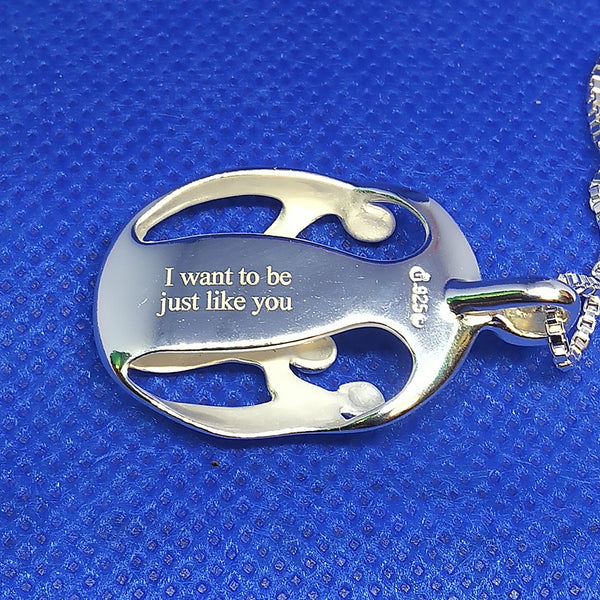 2 Parents 1 Child Loving Family Personalized Engraved Sterling Silver Pendant on 16-20" Chain