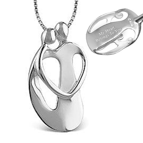 Loving Couple Personalized Engraved Sterling Silver Pendant on 16-20" Chain