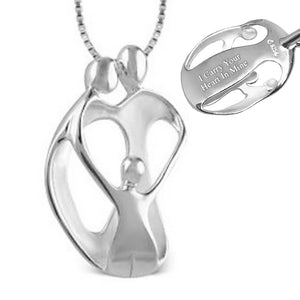 2 Parents 1 Child Loving Family Personalized Engraved Sterling Silver Pendant on 16-20" Chain