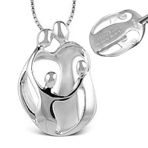 2 Parents 2 Children Loving Family Personalized Engraved Sterling Silver Pendant on 16-20" Chain