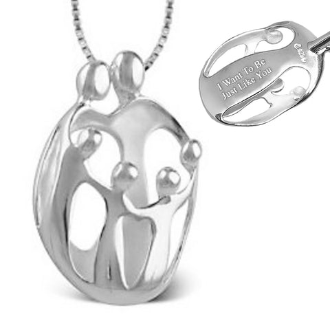2 Parents 4 Children Loving Family Personalized Engraved Sterling Silver Pendant on 16-20" Chain