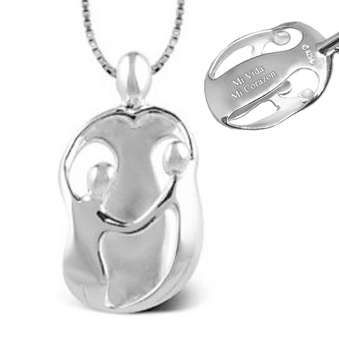 1 Parent 2 Children Loving Family Personalized Engraved Sterling Silver Pendant on 16-20" Chain