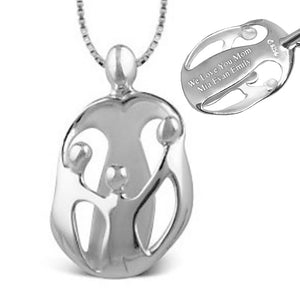 1 Parent 3 Children Loving Family Personalized Engraved Sterling Silver Pendant on 16-20" Chain