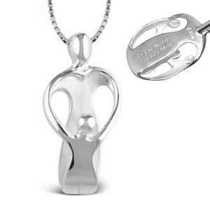 1 Parent 1 Child Loving Family Personalized Engraved Sterling Silver Pendant on 16-20" Chain
